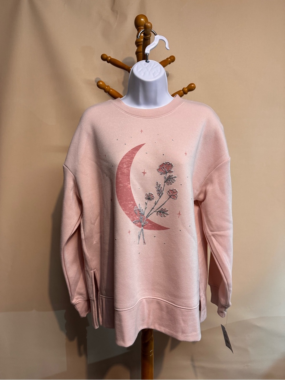Women’s Fleurish Peach Crewneck Sweatshirt with Moon & Glitter Floral Graphic